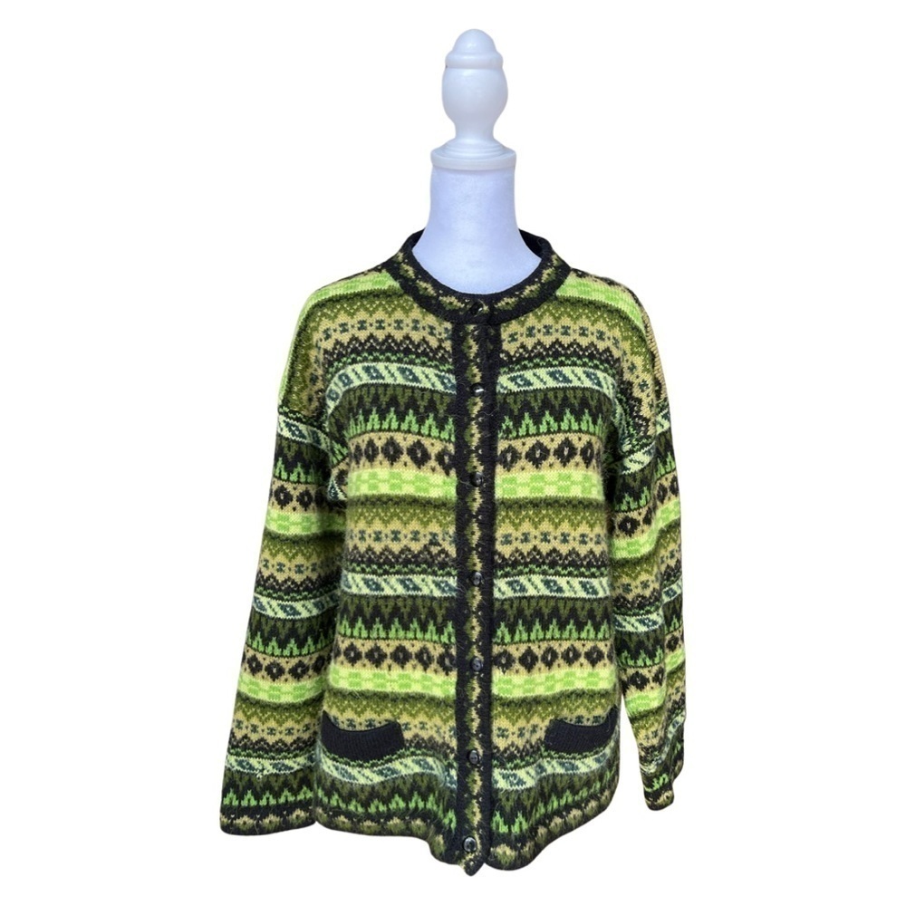 American South Side Peruvian Green Aztec Alpaca Wool Sweater Size Large